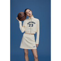 GOODBAI布貼logo短款長袖拉鍊上衣衛衣