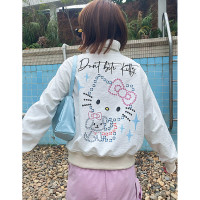 凍拜愛絲 小眾設計白色kitty印花設計感寬鬆短外套夾克秋