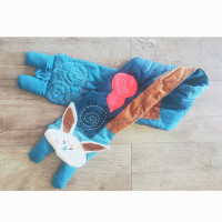 Оригинальный дизайн мультфильм ИНН детская Панама и шарф с кроликом сделаны вручную из синей ткани с вышивкой