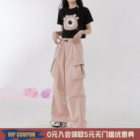 吵吵家工裝休閒褲女夏季高腰寬鬆小個子美式抽繩設計感小眾運動褲