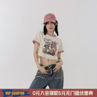 吵吵家 短袖正肩T恤女夏又甜又辣復古美式噴繪塗鴉設計感短款上衣