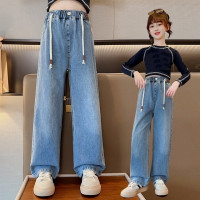 Джинсы для девочек-подростков, весна-осень 2022, повседневные Модные свободные синие детские Широкие джинсовые брюки, школьные детские брюки
