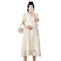 8996 #2023 летнее Качественное кружевное платье для беременных с кулиской тонкая трапециевидная Одежда для беременных элегантная одежда для беременных