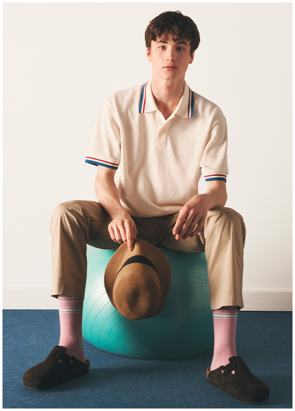 优衣库设计师合作款JW ANDERSON男装快干POLO短袖条纹饰边458078