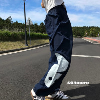 【SO4more】韓國代購 AB字母 復古球衣風 尼龍春夏百搭寬鬆休閒褲