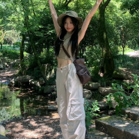 貓仕美式工裝褲女2023夏季新款復古高腰設計感小眾闊腿登山長褲子