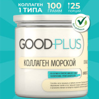 GOODPLUS Коллаген морской порошок 1 типа для суставов и связок, Бады и витамины для женщин, мужчин и волос 100 грамм ( 1 порция - 4000 мг.)