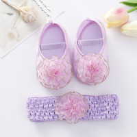 Пинетки для маленьких девочек + повязка на голову, модная милая мягкая обувь с цветами для малышей, детские пинетки с цветами, повседневная обувь принцессы