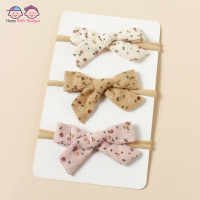 повязка на головудля детейрезинки для волос детямдля новорожденныхбантики для девочек Повязка на голову с зажимами для девочек 3 шт., с принтом, с бантом, для новорожденных, аксессуары для волос, подарок