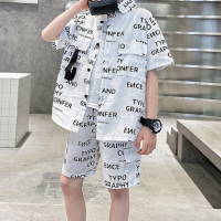 Лето 2023, детская одежда, индивидуальный комплект рубашки и шорт с алфавитом, трендовый комплект одежды для мальчиков