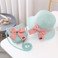 Соломенная шляпа с сумкой 2 шт. в комплекте, Панама, шапка, детская шапка для малышей, тюрбан, летний солнцезащитный козырек, аксессуары для большой головы, пляжный бант, реквизит для фотосъемки