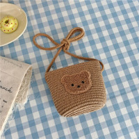 Детская уличная ветрозащитная дышащая соломенная шляпа от солнца, летние дорожные пляжные шляпы с мультяшным медведем для девочек и мальчиков, набор милых кепок и сумок