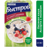 Быстров Ассорти клубника малина лесные ягоды каша овсяная с молоком, 6 х 40 г