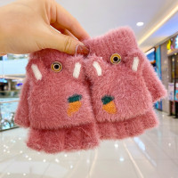 Детские вязаные перчатки раскладушка полупальцы и зимние теплые плотные уличные перчатки для мальчиков и девочек для детей