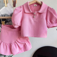 Комплекты одежды для девочек, летние детские пуговицы, топы с коротким рукавом