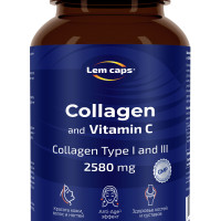 Коллаген с витамином С 1 и 3 типа (Collagen гидролизат, пептиды), витамины для суставов и кожи, 2580 мг Lemcaps, 120 капсул