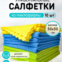 HomeWorx MULTI-USE набор 10 салфеток из микрофибры для кухни/ тряпочка для уборки / впитывающие полотенца/ тряпка для мытья окон/ автомобиля/ безворсовые салфетки/ для монитора/ размер 30х30см - 10 шт.