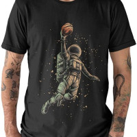 Футболка мужская графическая, хлопок, круглый вырез, короткий рукав, крутой дизайн, рисунок астронавта, баскетбольный рисунок, лето