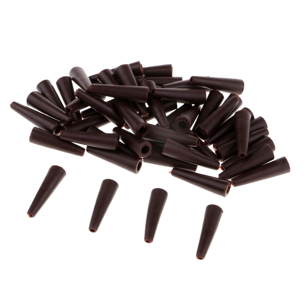 50pcs Tail Rubber Tubes Brown Cones Fit Saftey Clips Carp Rig Sleeve 20mm