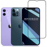 Защитное стекло ROSCO для Apple iPhone 12 и Apple 12 Pro (Эпл Айфон 12 и 12 Про), с олеофобным покрытием и качественной силиконовой клеевой основой (легко наклеить), прозрачное с черной рамкой