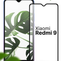 Защитное противоударное 3D стекло для телефона Xiaomi Redmi 9 / Полноэкранное стекло на смартфон Сяоми Редми 9 с черной рамкой / Прозрачное стекло 9H