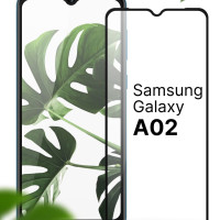 Защитное противоударное 3D стекло для телефона Samsung Galaxy A02 / Полноэкранное стекло на смартфон Самсунг Галакси А02 с черной рамкой / Прозрачное стекло 9H