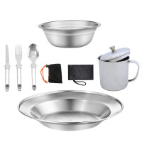 Посуда для кемпинга, набор посуды из нержавеющей стали, прочная, стандартная, для приготовления пищи на открытом воздухе