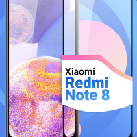 Защитное противоударное стекло для телефона Xiaomi Redmi Note 8 / Полноэкранное стекло 9H на смартфон Сяоми Редми Нот 8 / Стекло на весь экран c черной рамкой