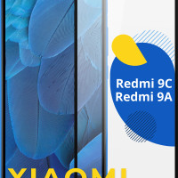 Полноэкранное защитное стекло для телефона Xiaomi Redmi 9C и Redmi 9A / Противоударное 3D стекло на смартфон Сяоми Редми 9С и Редми 9А / 9H стекло на весь экран телефона / С черной рамкой