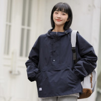 秋季新款寬鬆套頭連帽衝鋒衣外套女百搭潮流BF慵懶風長袖厚棉T上衣