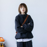 Epicsocotra自制日系復古中性bf風衝鋒連帽開衫外套 男女休閒夾克