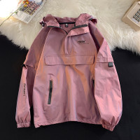 半拉鍊衛衣衝鋒衣女韓系高級美式復古大尺碼胖mm顯瘦套頭工裝外套春