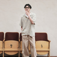 SAME FLOW 冰淇淋混色春夏薄款半袖針織上衣男polo領寬鬆短袖T恤