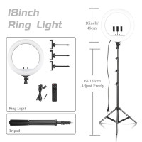 Кольцевой светильник SH, 18-дюймовая светодиодная лампа со штативом и держателем для телефона