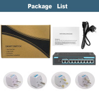 Terow Poe Switch 10-порт 100 Мбит/с Ethernet Smart Switch 93W 8+2 uplink с внутренней мощностью и молниеносной защитой