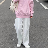 奶系褲子女春秋小個子白色寬褲日系高腰直筒垂感休閒褲顯瘦ins