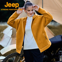 Jeep吉普秋冬新款連帽抓絨衣女高彈抗起球羊羔絨外套戶外防風絨衣