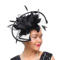 Женская шляпка вуаль Sinamay с перьями, синяя/черная