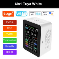 Детектор качества воздуха Tuya, 6 в 1 Wi-Fi Смарт-детектор CO2, PM2.5, TVOC, CH2O, датчик температуры и влажности, дистанционное управление через приложение