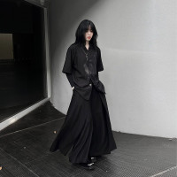 山本暗黑日式雙層劍道褲男女2023新款條紋高腰黑色褲裙直筒寬褲