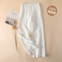 純亞麻寬鬆闊腿女褲2023新款薄棉麻垂感高腰九分顯瘦休閒直筒長褲