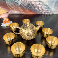 【送8個百福茶杯】黃銅山水茶壺高檔復古創意工藝品擺飾禮品手提