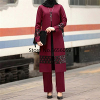 Мусульманская Мода абайя платье Арабская Ближний Восток Исламская одежда для женщин ИД Мубарак Саудовская Аравия Дубай случайные Abayas брюки комплект