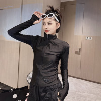 網紅歐貨三角標冰絲防曬薄款外套女夏季氣質洋派修身顯瘦拉鍊開衫