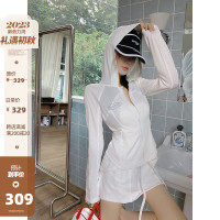 【地球店】白色拼接冰絲透氣防曬衣女夏修身連帽薄款長袖外套百搭
