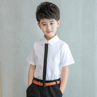 Рубашка для мальчиков-подростков, белая летняя рубашка из 2022 хлопка с бантом, рубашка для мальчиков с коротким рукавом и пуговицами, детская блузка с галстуком