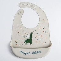 Нагрудник для кормления 'Динозаврик' силиконовый с карманом, цвет серый (комплект из 3 шт)