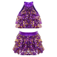 Детские танцевальные комплекты с блестками для девочек, без рукавов, лирическая танцевальная одежда, костюм балларины для современных латинских джазовых танцев, представлений