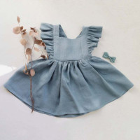 2023 французское Хлопковое платье для маленьких девочек, льняное муслиновое украшение без рукавов с оборками, модная одежда для маленьких девочек