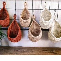 2023新款跨境日式手工编织挂墙式水果兜厨房草编蔬菜收纳筐收纳篮